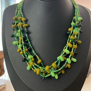 Lovely Bright Multi Coloured Green Glass Beaded Necklace